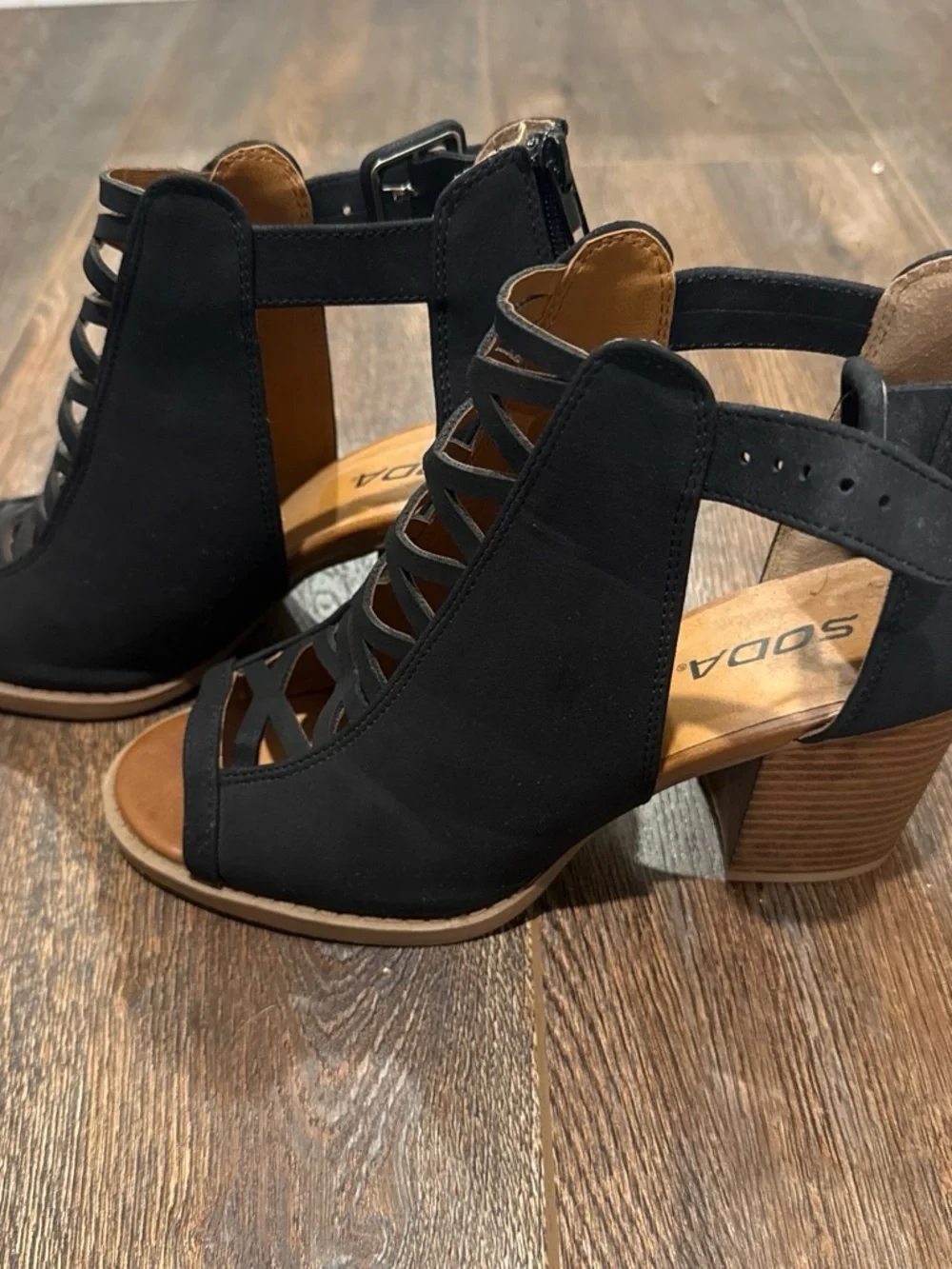 Soda Black Lace-Up Open-Toe Heeled Sandals